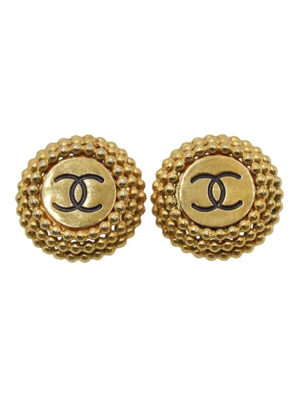 Chanel CC Logo Ball Chain Round Earrings